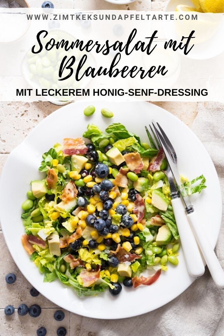 Einfaches und schnelles Rezept für einen leckeren Sommersalat mit Blaubeeren, Edamame, Bacon und Honig-Senf-Dressing - perfekt zum Grillen oder auch als Hauptgericht