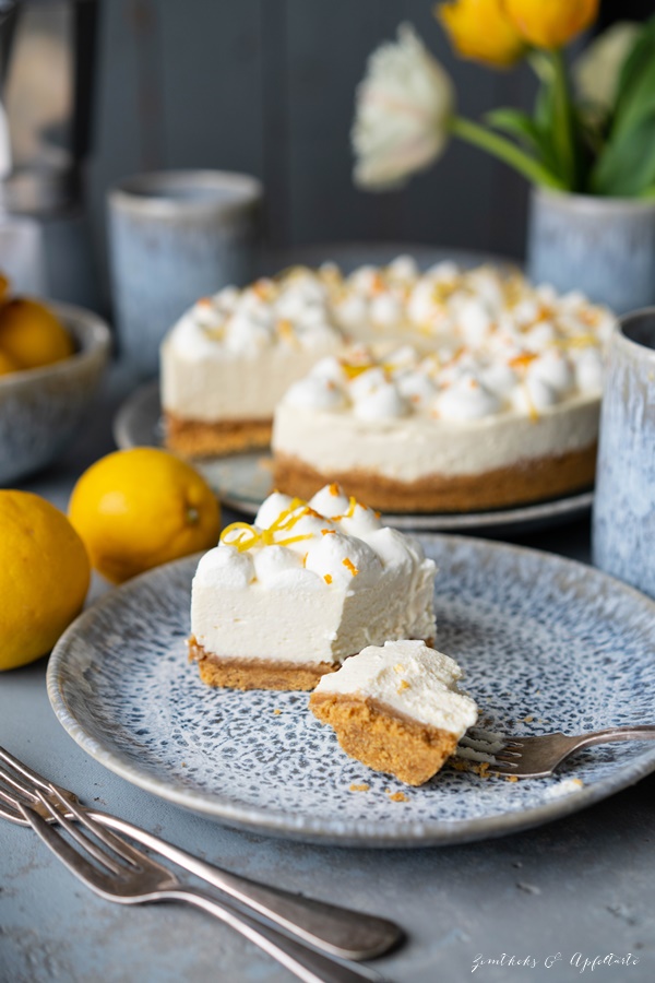 No-Bake Cheesecake mit Zitrone - Lemon Cheesecake einfaches und gelingsicheres Rezept 