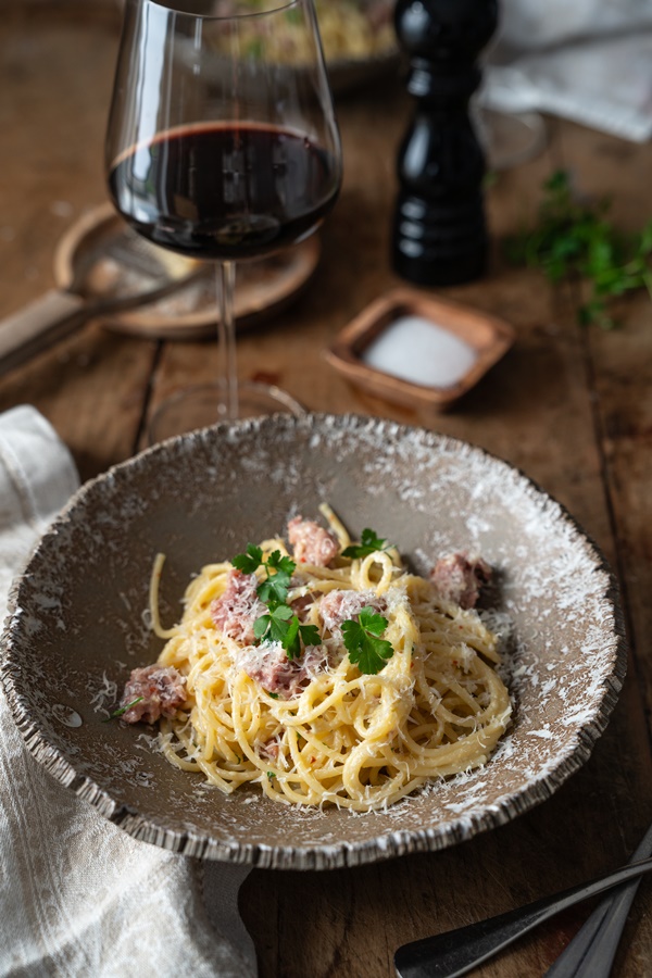Rezept für Spaghetti Carbonara mit Salsiccia