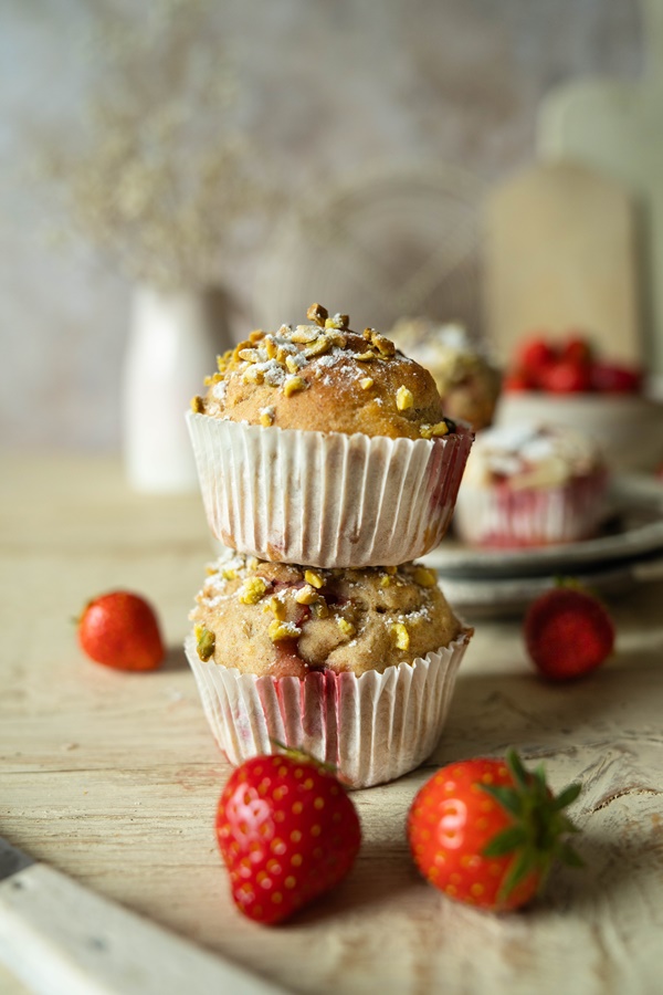 Gesunde, zuckerfreie Erdbeer Muffins