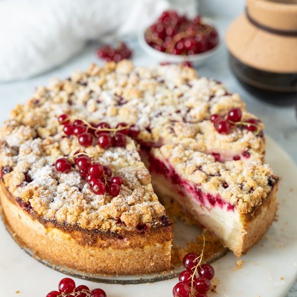 Einfaches Rezept Johannisbeer Käsekuchen mit Sreuseln
