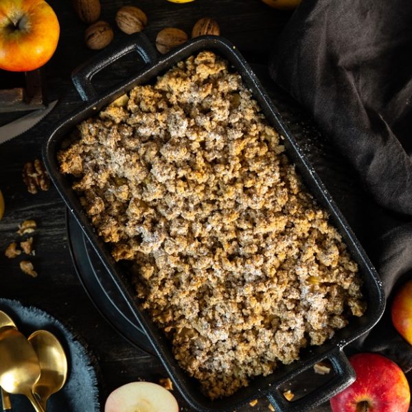 Ganz einfaches und gelingsicheres Rezep für veganen Apfel-Crumble