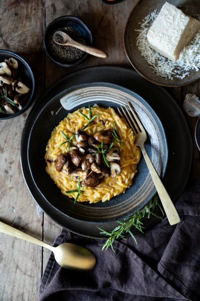 Rezept für Kürbis Pasta mit Balsamico Pilzen